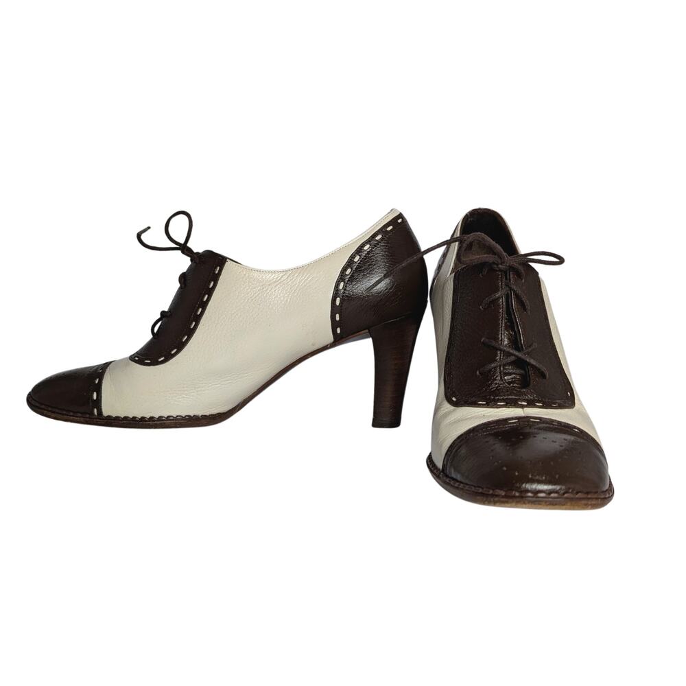 Salvatore Ferragamo Two-Tone Leather Lace-Up Oxford Heels Vintage Sz 9.5 - Picture 3 of 8
